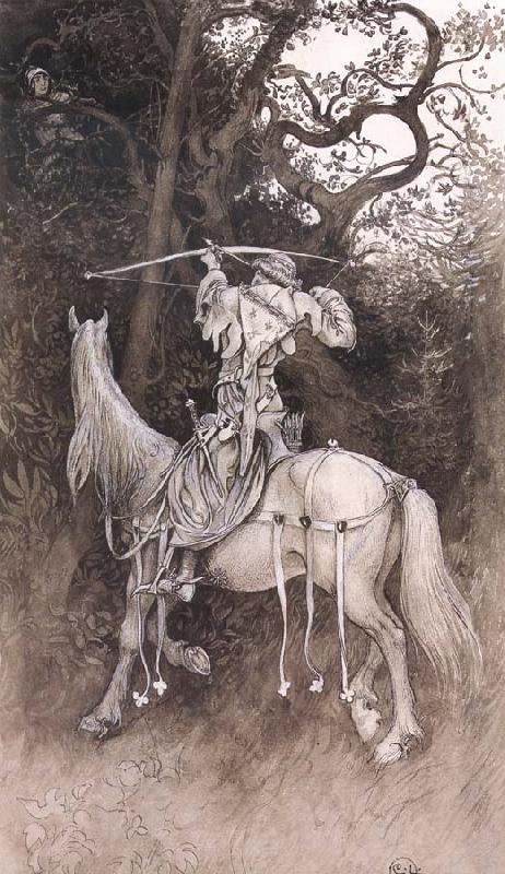  Erland Draws His Bow Pen and ink Wash-drawing